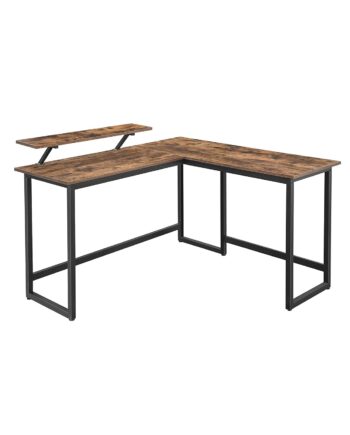 -formet Skrivebord Med Skærmholder   Rustik Brun  140   130   76 91   Cm