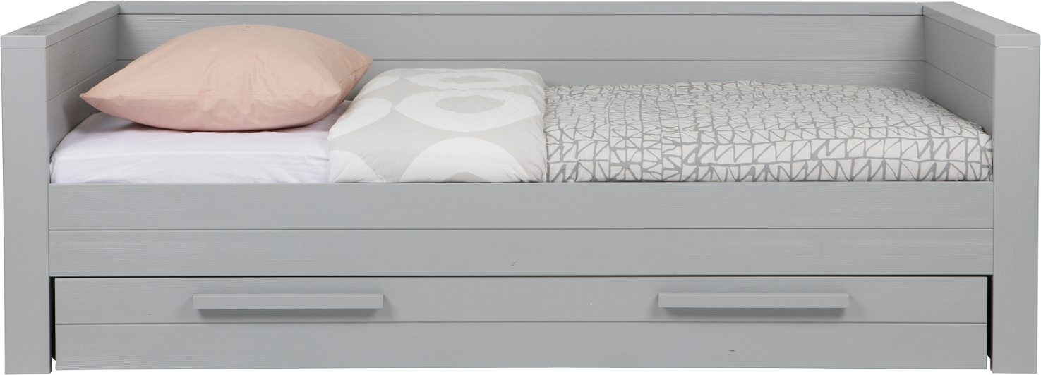 Sofaseng Woood Dennis   Børstet Fyrretræ Grå   Multifunktionel Sovesofa Med Opbevaring