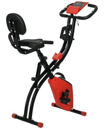 -bike  - -  Motionscykel Med Lcd-skærm  Pulsmåler  Foldbar Motionscykel Med   Niveauer Af Magnetisk Modstand    Par Spændereb  Stålrød 105   48   118 Cm