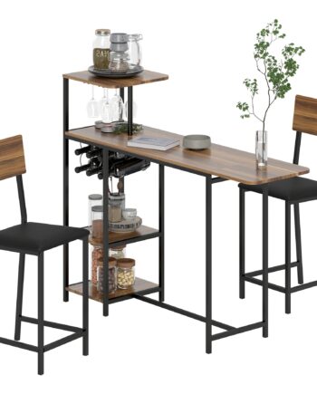 -delt Barbordssæt    Barbord    Stole  Med Vinreol  Glasholder  åbne Hylder  Fodstøtter  Brun