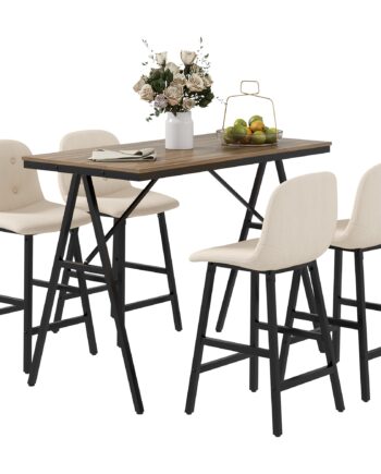 -delt Barsæt  Bord Og   Stole  Knapsyninger  Tyk Polstring  Linnedlook  Beige