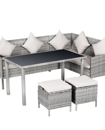 -delt Havemøbelsæt  Rattan Siddegruppe Med Fodskammel  Metal  Grå  142   60   75 Cm