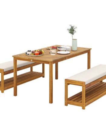 -delt Havemøbelsæt  Siddemøbelsæt Inklusive   Spisebord Med Parasolhul    Bænke 150   85   75 Cm Teaktræ