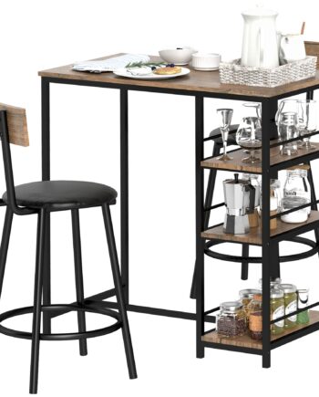 -delt Spisebordssæt Med Barbord Og   Stole  Lille Køkkensæt Med Sidehylder  Mdf  Metal  Sort