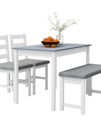 -delt Spisebordssæt Med   Bord    Bænk    Stole  Grå   Hvid