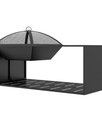 - -  Bålskål  Bordplade Med Keramiske Fliser  Poker  Rustfri  101   51   56 Cm  Sort