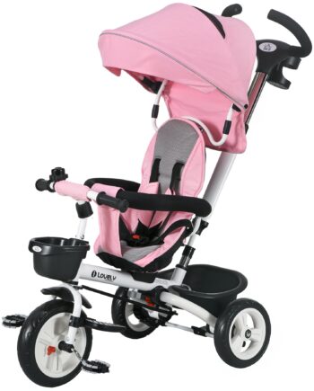 - -  Børnetrecykel Med Skubbehåndtag  Kaleche  Sele  Opbevaringskurv  18  Måneder  Lyserød