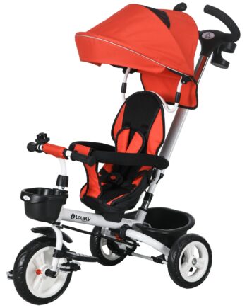 - -  Børnetrecykel Med Skubbehåndtag  Kaleche  Sele  Opbevaringskurv  18  Måneder  Rød