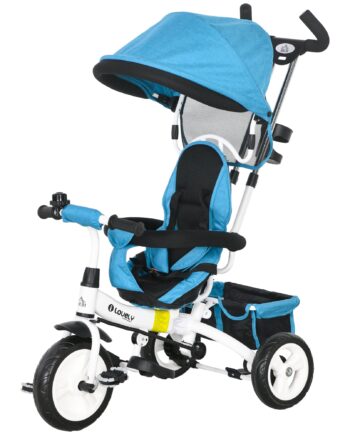 - -  Børnetrecykel Med Skubbehåndtag  Kaleche  Sele  Opbevaringskurv  Til  -  år  Blå