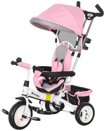 - -  Børnetrecykel Med Skubbehåndtag  Kaleche  Sele  Opbevaringskurv  Til  -  år  Lyserød