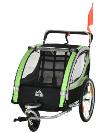 - -  Cykelanhænger Til   Børn  Skubbefunktion  Regnslag  Bremse  Grøn