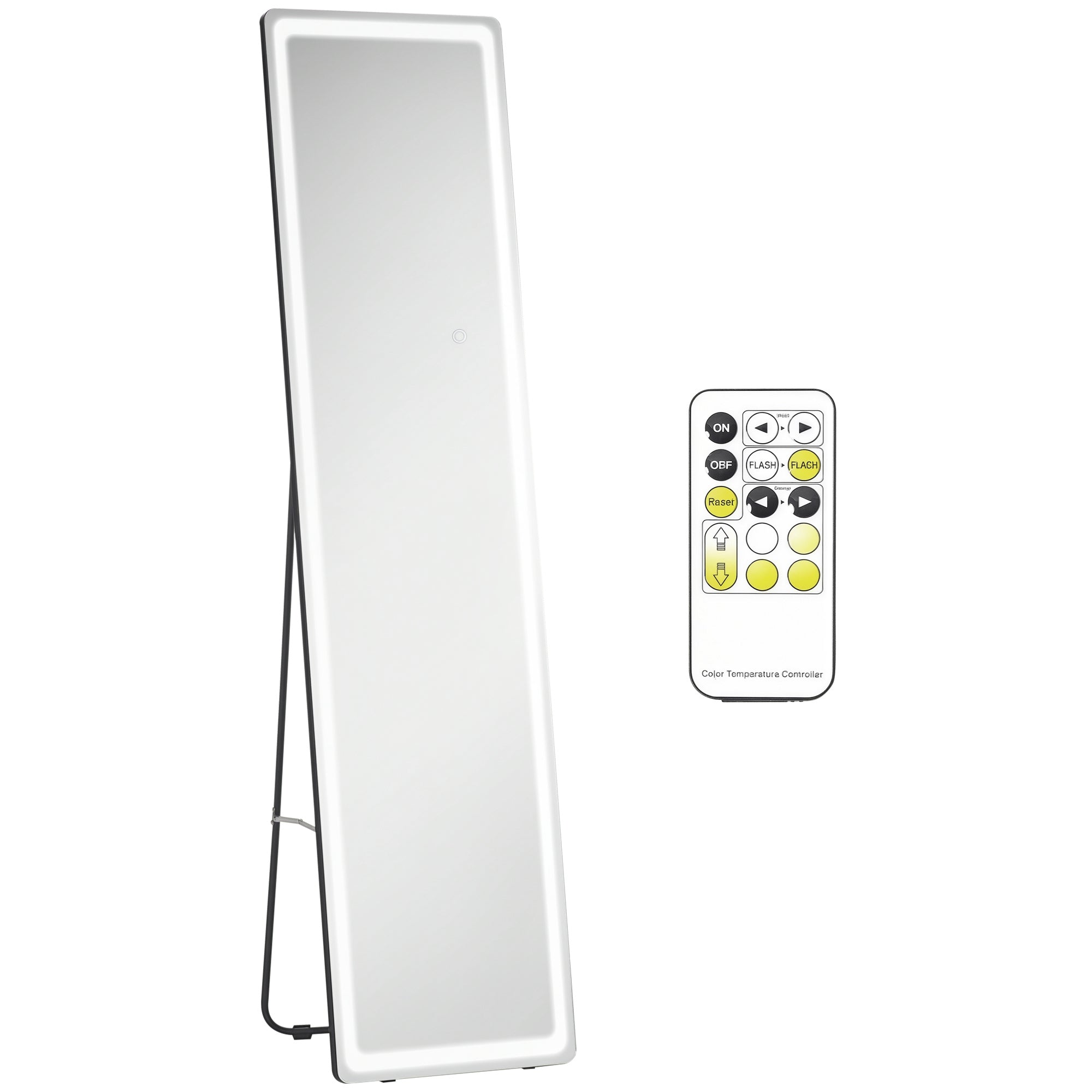 - - Fritstående Spejl Med Led-lys Aluminium Justerbart Lys 40 Cm 37 Cm 157 Cm