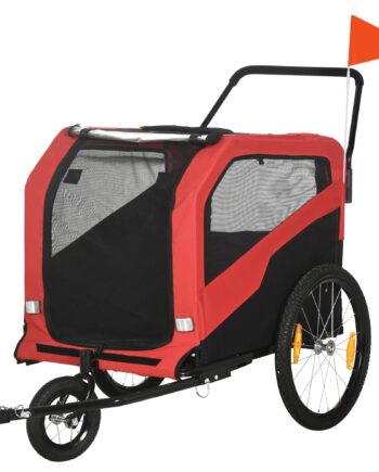 - -  Hundetrailer Til Hunde Op Til 30 Kg  Foldbar Og Opbevarbar  Fodstøtte Med Styr  Reflekser  Sikkerhedsflag  170 Cm   77 Cm   90 Cm  Rød