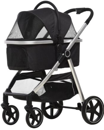 - -  Hundevogn Med Bæretaske Op Til 10 Kg Og Foldbar Hynde Og Opbevaringskurv  83 Cm   58 Cm   102 Cm  Sort