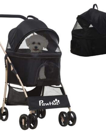 - -  Hundevogn Og Transportkurv Op Til 10 Kg Foldbar Netkurv Med Vindue Og Gulv 82 Cm   49   Cm   98 Cm Sort