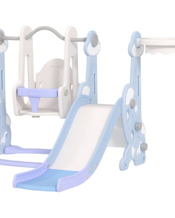 - -  Indendørs Legeplads  Rutsjebane Og Gyngesæt Til Småbørn  Basketballkurv  Raketdesign  Plastik  Lyseblå