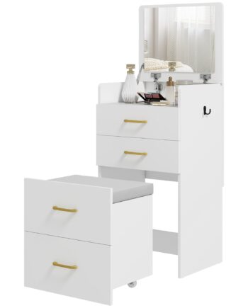 - -  Toiletbord Med Spejl  Sengebord  Rullestol  Skuffer  Hvid